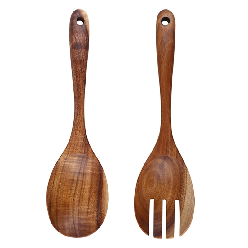 Anygleam Brown Wooden Spoon and Fork Set – 2pcs Tableware
