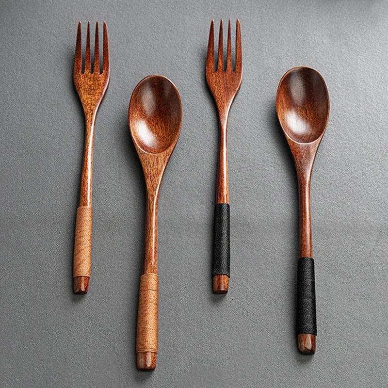 Anygleam Orange Wooden Spoon and Fork Set – 2pcs Tableware