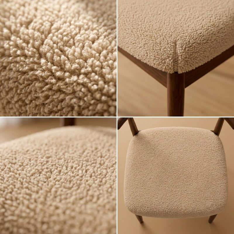 Anyseat Beige Fur Stretch Chair Cover – Washable, Removable Dining & Kitchen Seat Protector