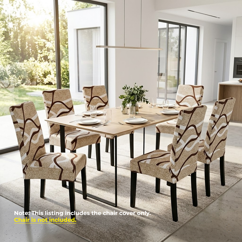 Anyseat Khaki Wave Pattern Design Chair Cover – Elastic Slipcover with Anti‑Dirt Protection for Dining Room, Kitchen, Wedding, Hotel, Banquet & Restaurant