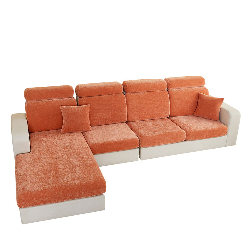 Anyseat L‑Shape Sofa Cover Rustic Orange Chenille Polyester Thick Stretchable Cushion Protector for Living Room