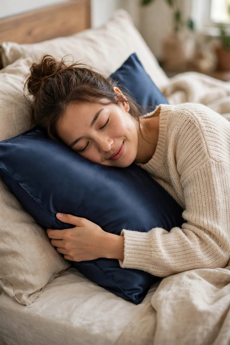 ANYHOUZ  Pillowcase 51x66cm Blue Pure Real Silk For Comfortable And Relaxing Home Bed