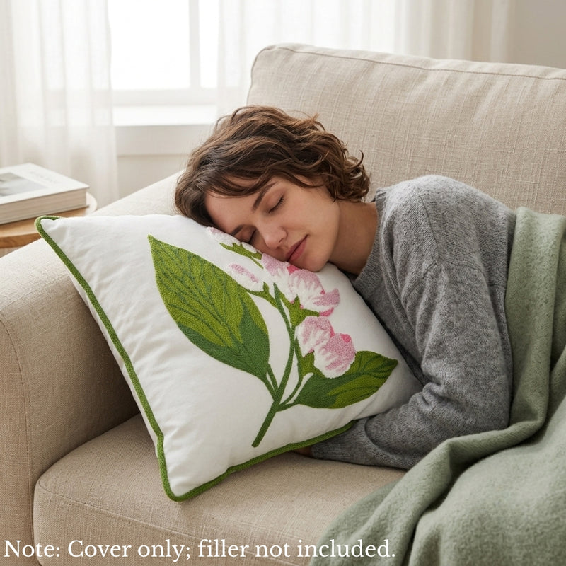 Anypillow White Wisteria Flower Embroidered Pillowcase Decorative Cushion Cover