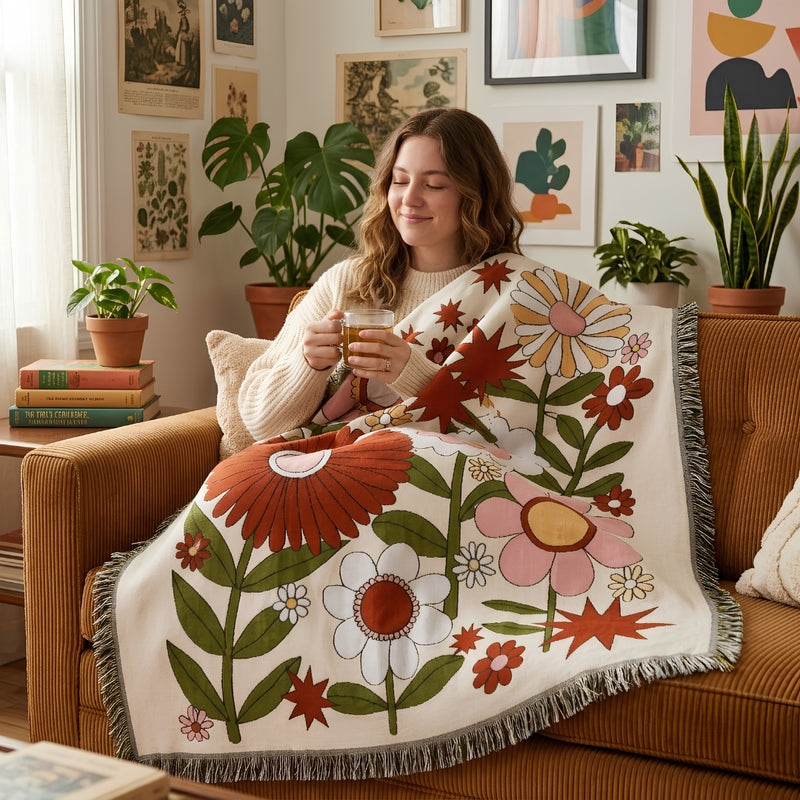 Anycozy Flower Soft Quilt Throw Blanket – Soft Camping Mat & Cozy Home Décor