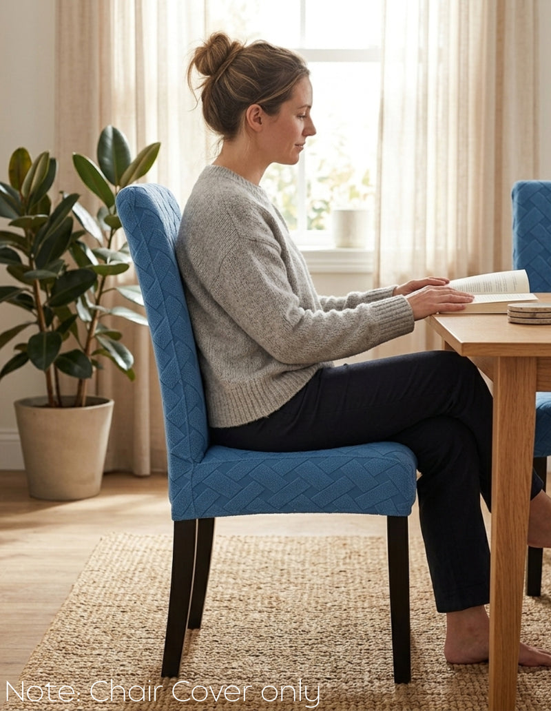 Anyseat Blue Knitted Chair Cover – Elastic Anti‑Dirt Design for Dining, Kitchen, Wedding, Hotel & Banquet Use