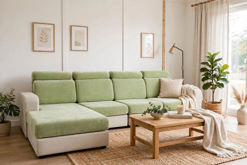 Anyseat L‑Shape Sofa Cover Mint Green Chenille Polyester Thick Stretchable Cushion Protector for Living Room