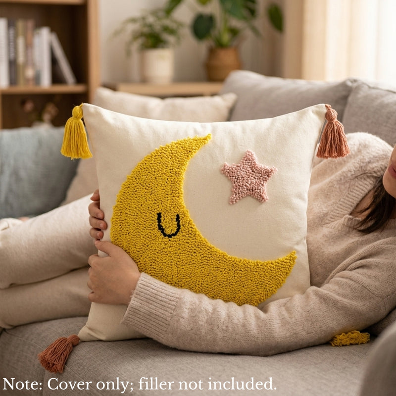 Anypillow Moon Tassel Tufted Embroidered Pillowcase Decorative Cushion Cover