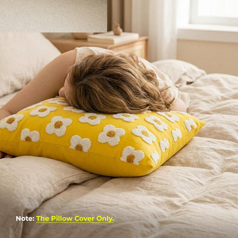 Anypillow Daisy Floral Embroidered Pillowcase Decorative Cushion Cover
