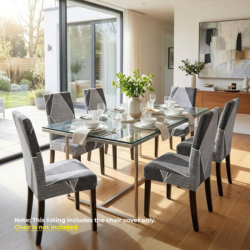 Anyseat Grey with Shapes Design Chair Cover – Elastic Slipcover with Anti‑Dirt Protection for Dining Room, Kitchen, Wedding, Hotel, Banquet & Restaurant