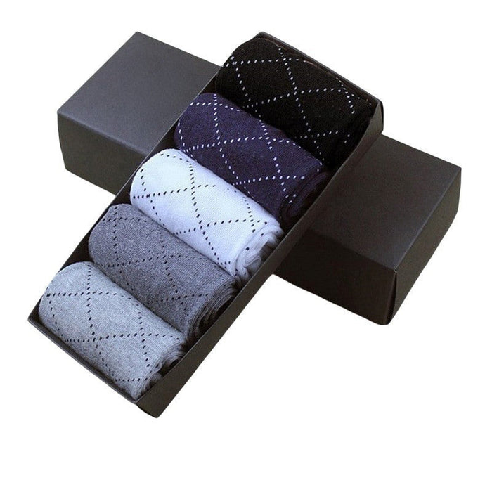 Anyfootwear 5 Pairs Size 6-10 Casual Business Socks High Quality Cotton Breathable Elastic Line Design For Men