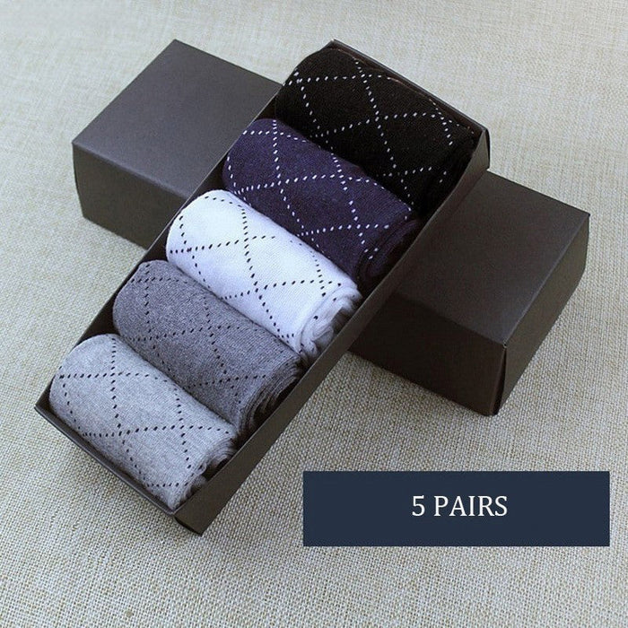 Anyfootwear 5 Pairs Size 6-10 Casual Business Socks High Quality Cotton Breathable Elastic Line Design For Men