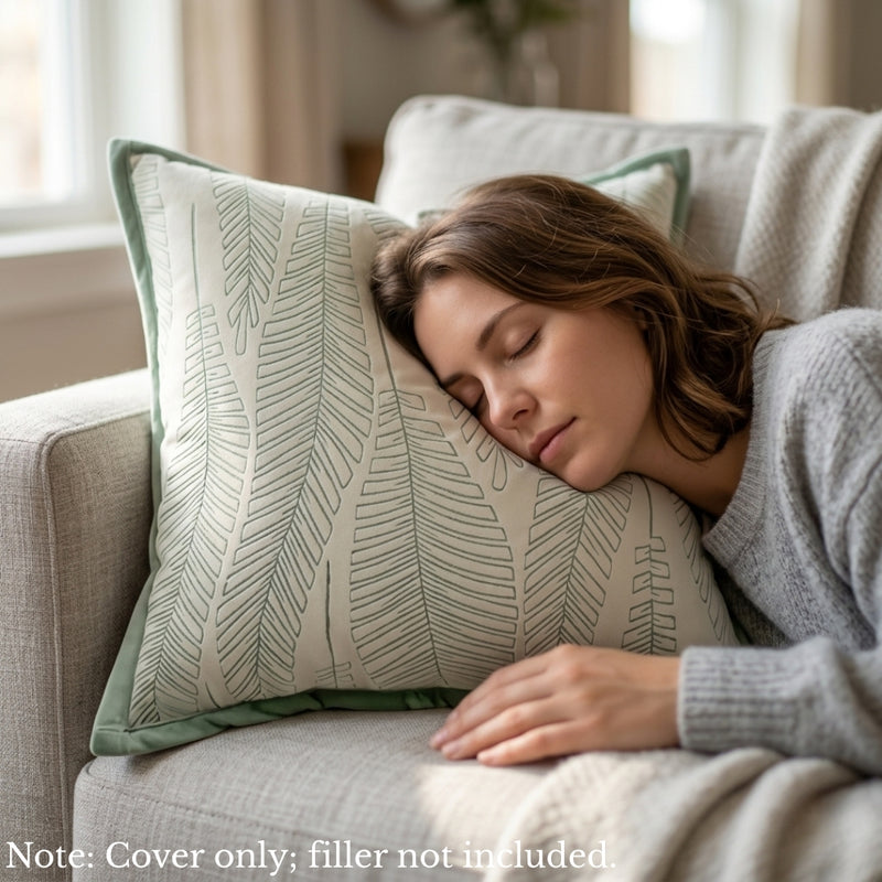 Anypillow Leaf Embroidered Decorative Cushion Cover – Soft Throw Pillowcase for Sofa & Bed