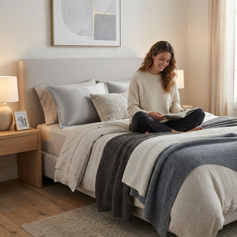 ANYHOUZ Pillowcase 50x90cm Light Gray Pure Real Silk For Comfortable And Relaxing Home Bed