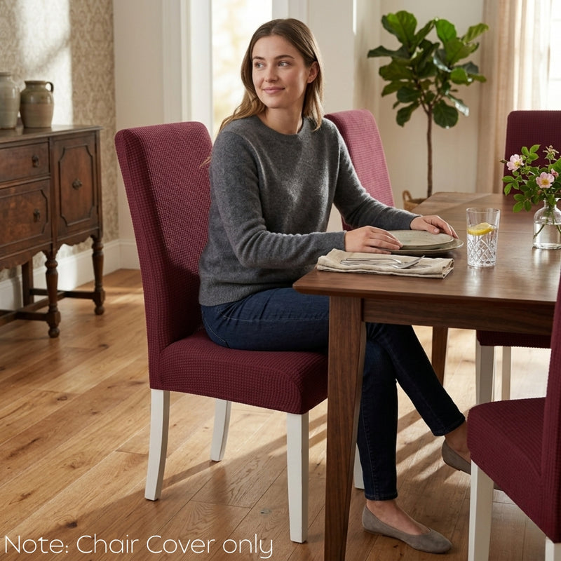 Anyseat Wine Red Waterproof Chair Cover – Corn Kernel Pattern Stretch Slipcover for Dining Room