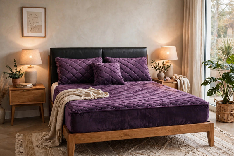 Anycozy Mattress Cover Dark Purple King Size Crystal Velvet Thicken Quilted Warm Soft Plush Bed Sheet