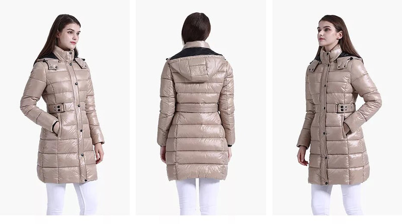 Anychic Womens Padded Puffer Jacket Large Beige Hooded Long Thick Puffer Jackets For Women Fashion Coats Casual Waterproof Outerwear