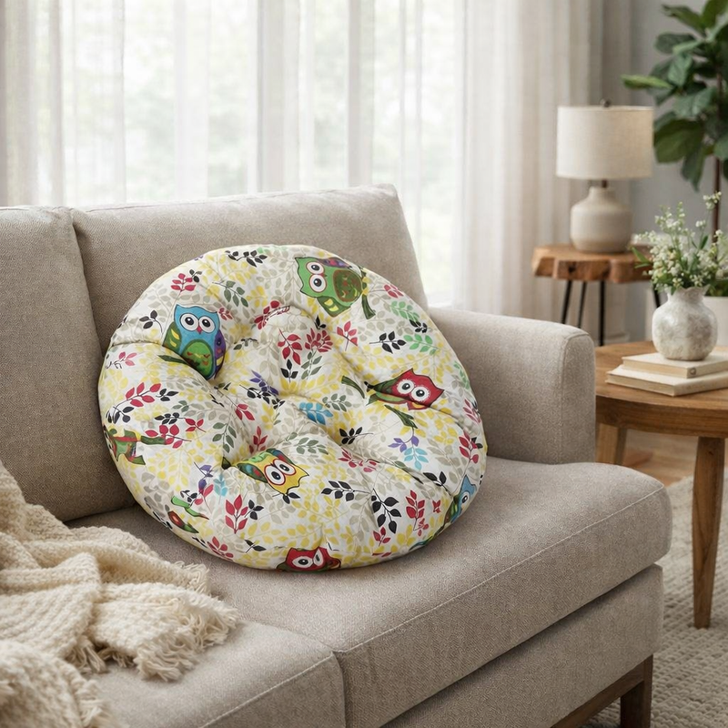 Anypillow Round Yellow Printed Chair Pad – Soft Seat Cushion