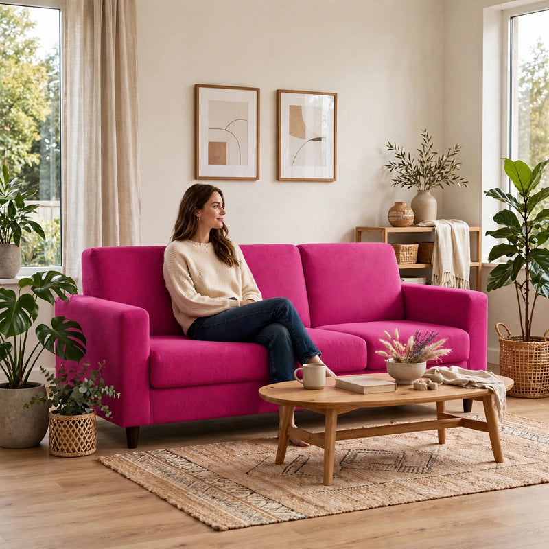 Anyhouz 4 Seater Sofa Cover Plain Magenta Style and Protection For Living Room Sofa Chair Elastic Stretchable Slipcover