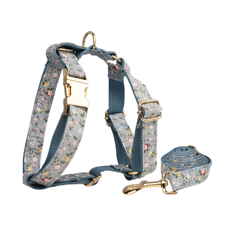 ANYWAGS Pet Harness Leash Blue Floral Heavy Duty DIY Metal Dog Leash