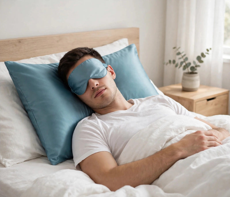 ANYHOUZ Pillowcase 51x66cm Blue Gray Set with Eye Mask Natural Mulberry Silk for Comfortable and Relaxing Home Bed