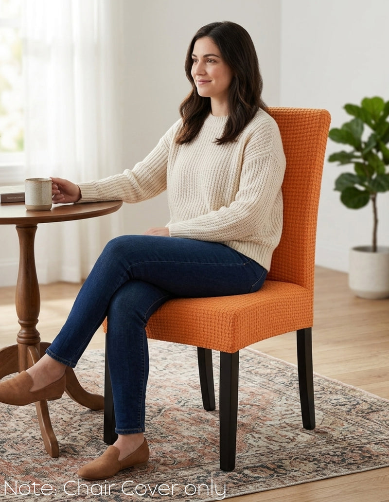 Anyseat Orange Micro Knitted Design Chair Cover – Elastic Anti‑Dirt Design for Dining, Kitchen, Wedding, Hotel & Banquet Use