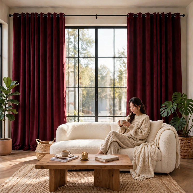 Anydrape Maroon Velvet Blackout Curtains – High‑Quality Modern Luxury Drapes for Living Room, Bedroom & Dining Windows