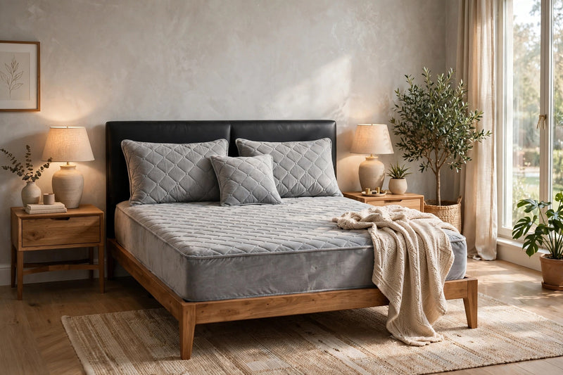 Anycozy Mattress Cover Gray King Size Crystal Velvet Thicken Quilted Warm Soft Plush Bed Sheet