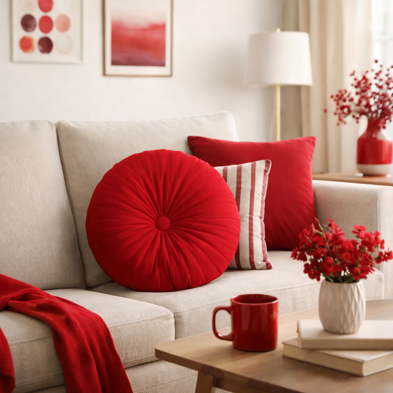 Anyhouz Pleated Round Pillow – Soft Cushion Filled Decorative Throw Pillow