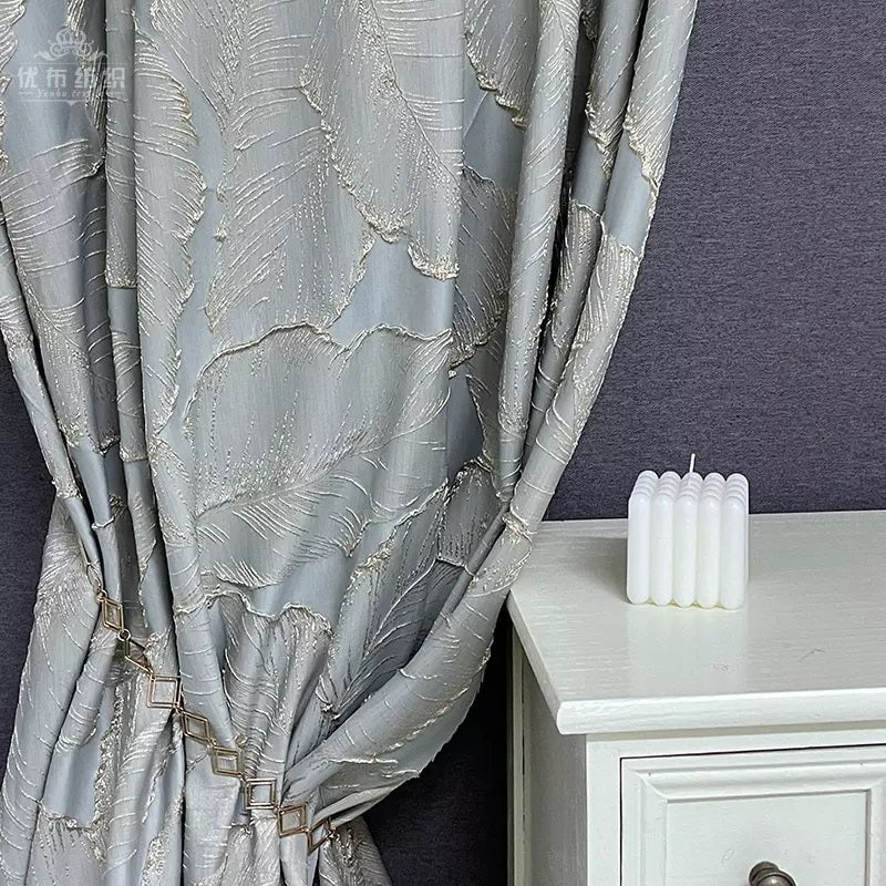 Anydrape Curtain Blue 200cmx250cm 3D Leaves Luxury indo Blackout Home Curtain