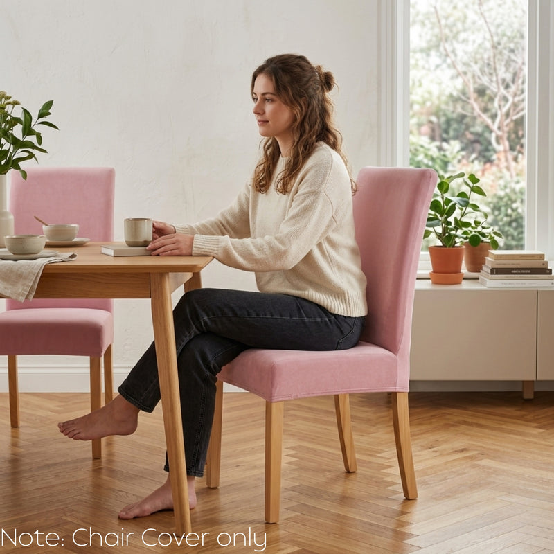 Anyseat Pink Velvet Dining Chair Cover – Plush Stretchable Slipcover for Kitchen & Dining Room Chairs