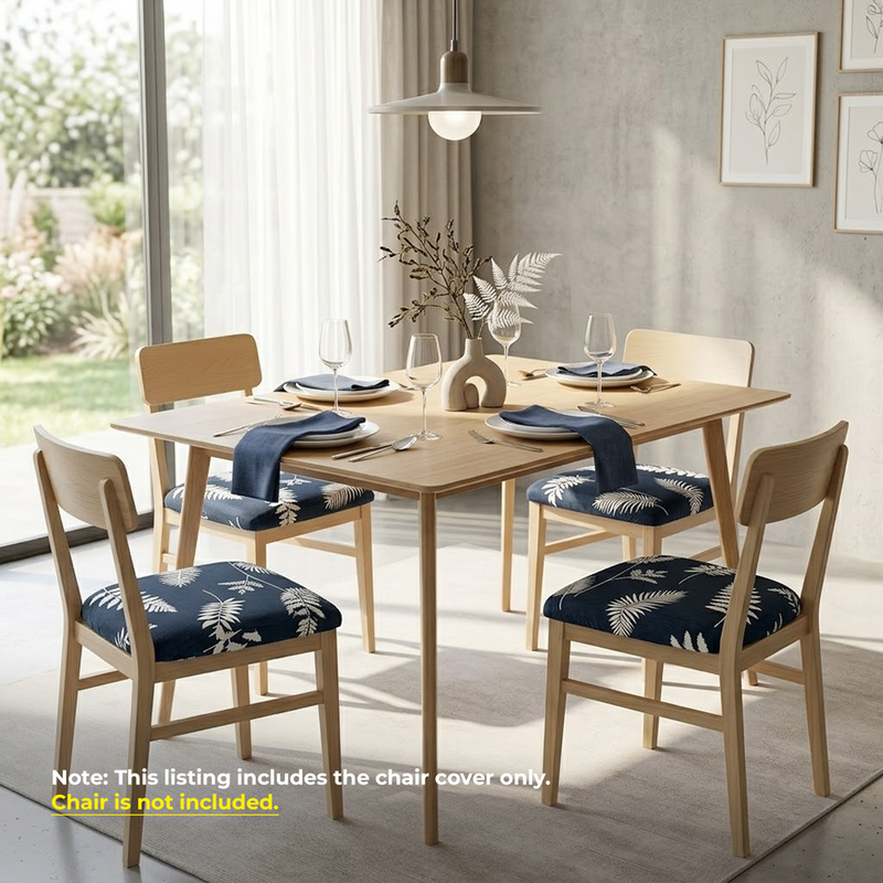 Anyseat Dark Blue Leaves Print Chair Cover – Stretch Washable Removable Seat Cover for Dining & Kitchen