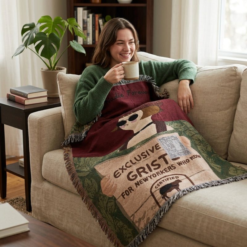 Anycozy Brown Faux Cashmere Throw Blanket – Style 2 Sofa Cover with Human Cartoon Design, Tassels, Soft Picnic & Camping Mat