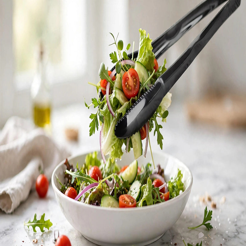 Anygleam Silver Stainless Steel Tong – 2pcs Clip Tableware for Salad, BBQ & Grill Party Accessory