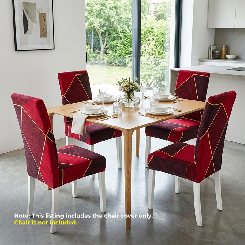 Anyseat Red and Maroon with Shapes Design Chair Cover – Elastic Slipcover with Anti‑Dirt Protection for Dining Room, Kitchen, Wedding, Hotel, Banquet & Restaurant