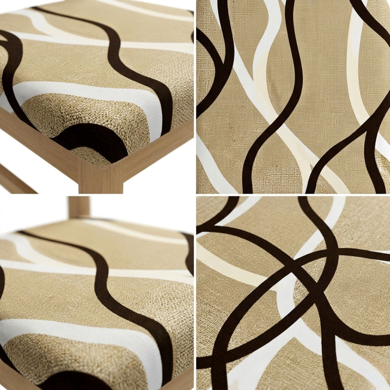 Anyseat Light Beige Brown White Print Chair Cover – Stretch Washable Removable Seat Cover for Dining & Kitchen