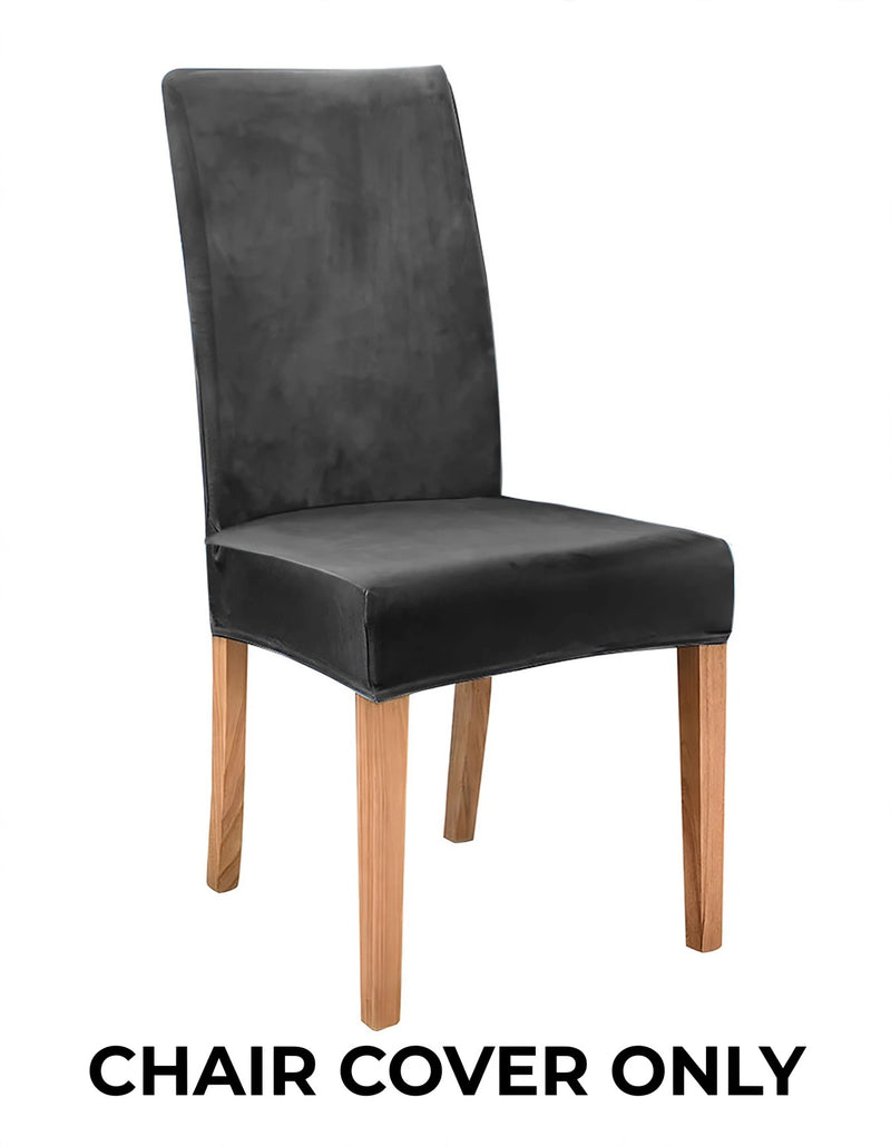 Anyseat Dark Grey Velvet Dining Chair Cover – Plush Stretchable Slipcover for Kitchen & Dining Room Chairs