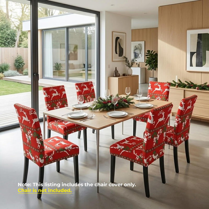 Anyseat Red Knitting Christmas Design Chair Cover – Elastic Slipcover with Anti‑Dirt Protection for Dining Room, Kitchen, Wedding, Hotel, Banquet & Restaurant