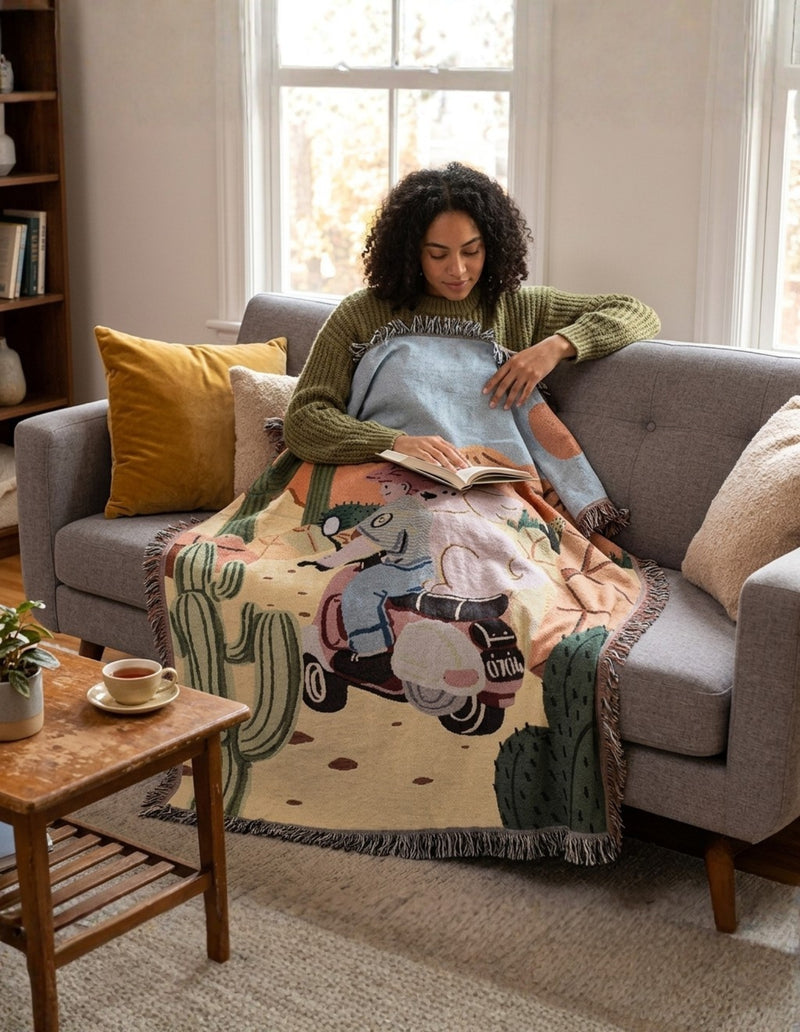 Anycozy Motorcycle Print Throw Blanket – Soft Camping Mat, Travel Picnic Rug