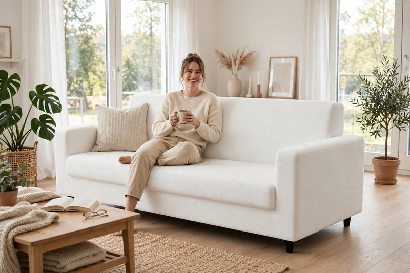Anyseat 4-Seater Sofa Cover – Plain White Style Slipcover for Living Room Chair Protection