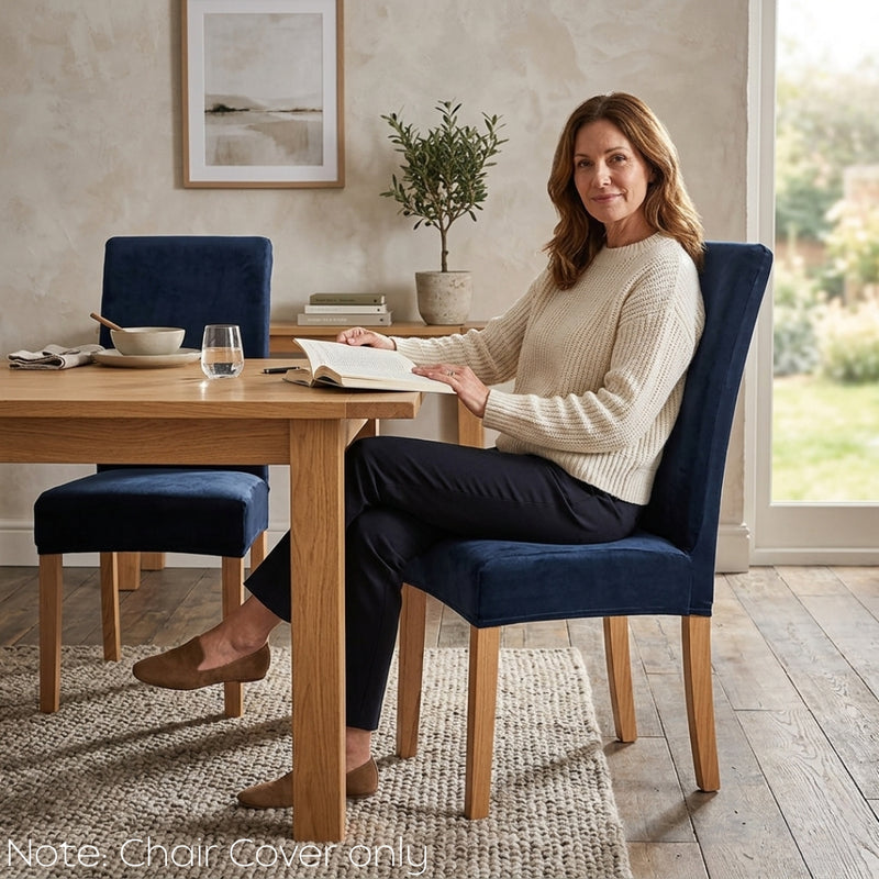 Anyseat Dark Navy Velvet Dining Chair Cover – Plush Stretchable Slipcover for Kitchen & Dining Room Chairs