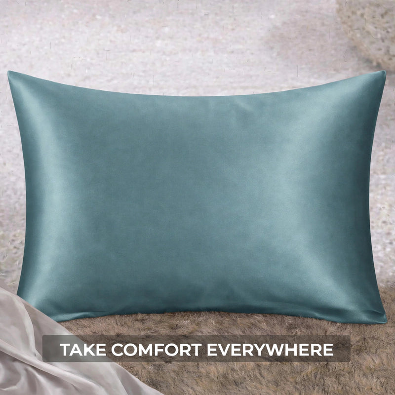 ANYHOUZ Pillowcase 51x66cm Blue Gray Set with Eye Mask Natural Mulberry Silk for Comfortable and Relaxing Home Bed