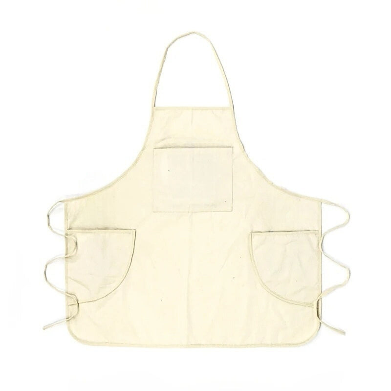 Anypron Beige Embroidered Cotton Canvas Apron Adjustable for Chef