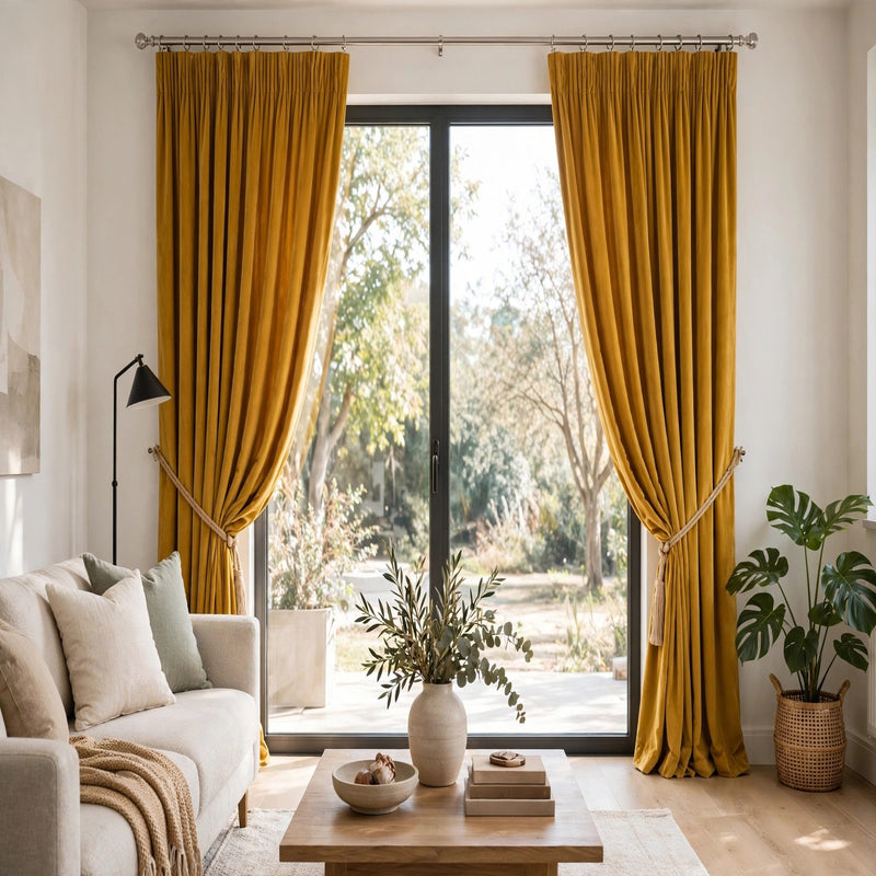 Anydrape Mustard Velvet Blackout Curtains – High‑Quality Modern Luxury Drapes for Living Room, Bedroom & Dining Windows
