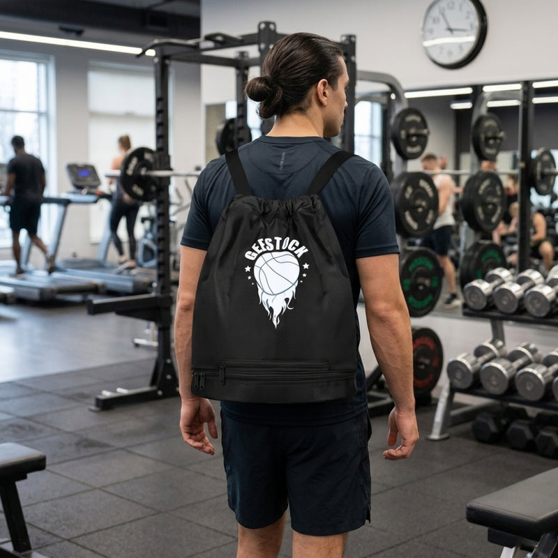 Black Basketball Drawstring Backpack – Sports Gym Bag for Players and Fans