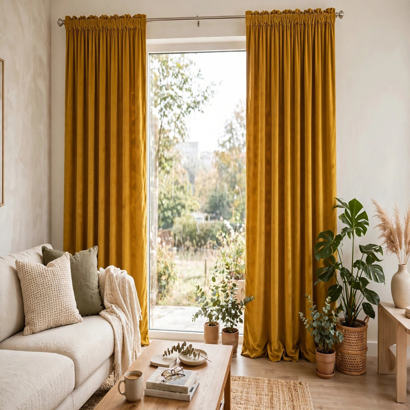 Anydrape Mustard Velvet Blackout Curtains – High‑Quality Modern Luxury Drapes for Living Room, Bedroom & Dining Windows