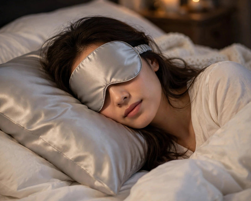 ANYHOUZ Pillowcase 51x66cm Light Gray Set with Eye Mask Natural Mulberry Silk for Comfortable and Relaxing Home Bed