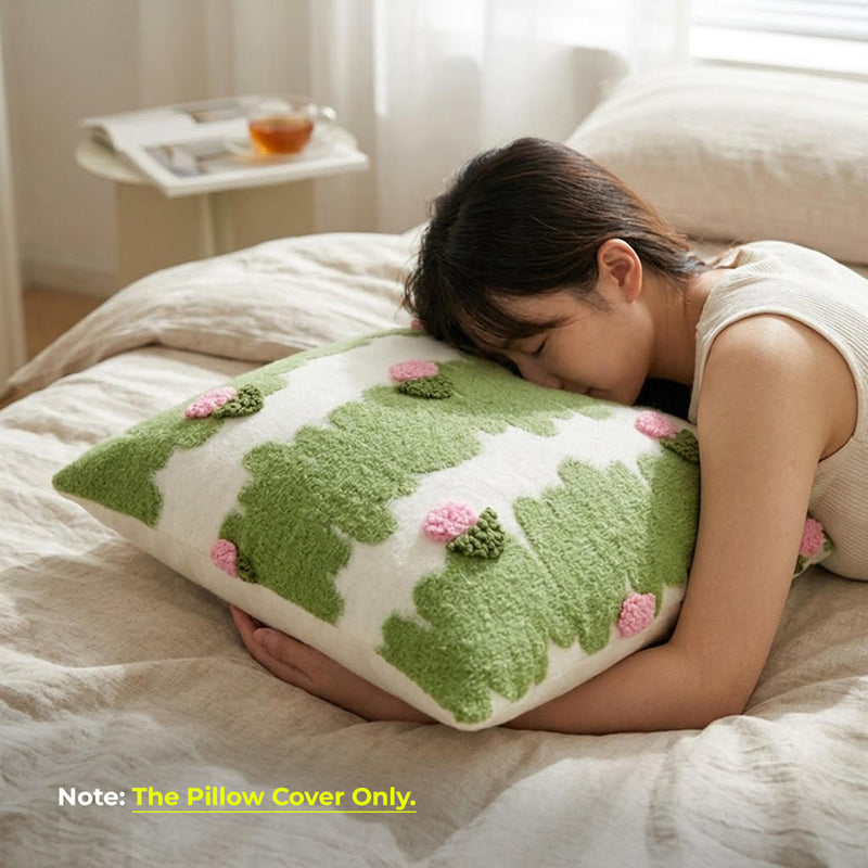 Anypillow Green With Pink Flower Embroidered Pillowcase Decorative Cushion Cover