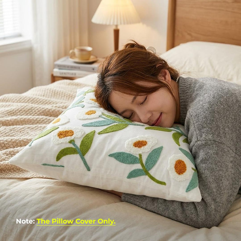 Anypillow White Flower Embroidered Pillowcase Decorative Cushion Cover