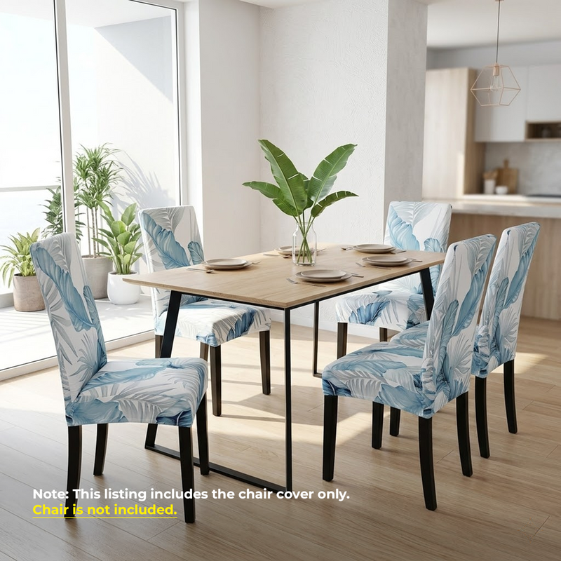Anyseat Sky Blue Leaf Design Chair Cover – Elastic Slipcover with Anti‑Dirt Protection for Dining Room, Kitchen, Wedding, Hotel, Banquet & Restaurant