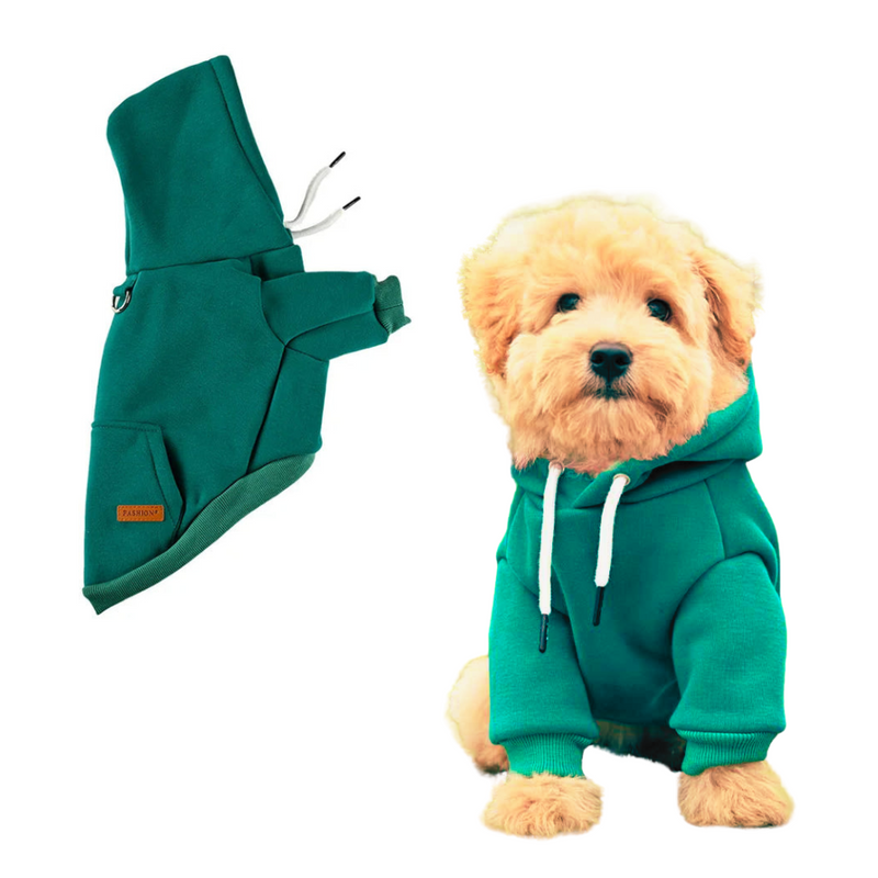ANYWAGS Pet Clothes Green Warm Fleece Hoodie Jacket with Back Pockets Sweatshirt for Cosplay and Cold Weathers
